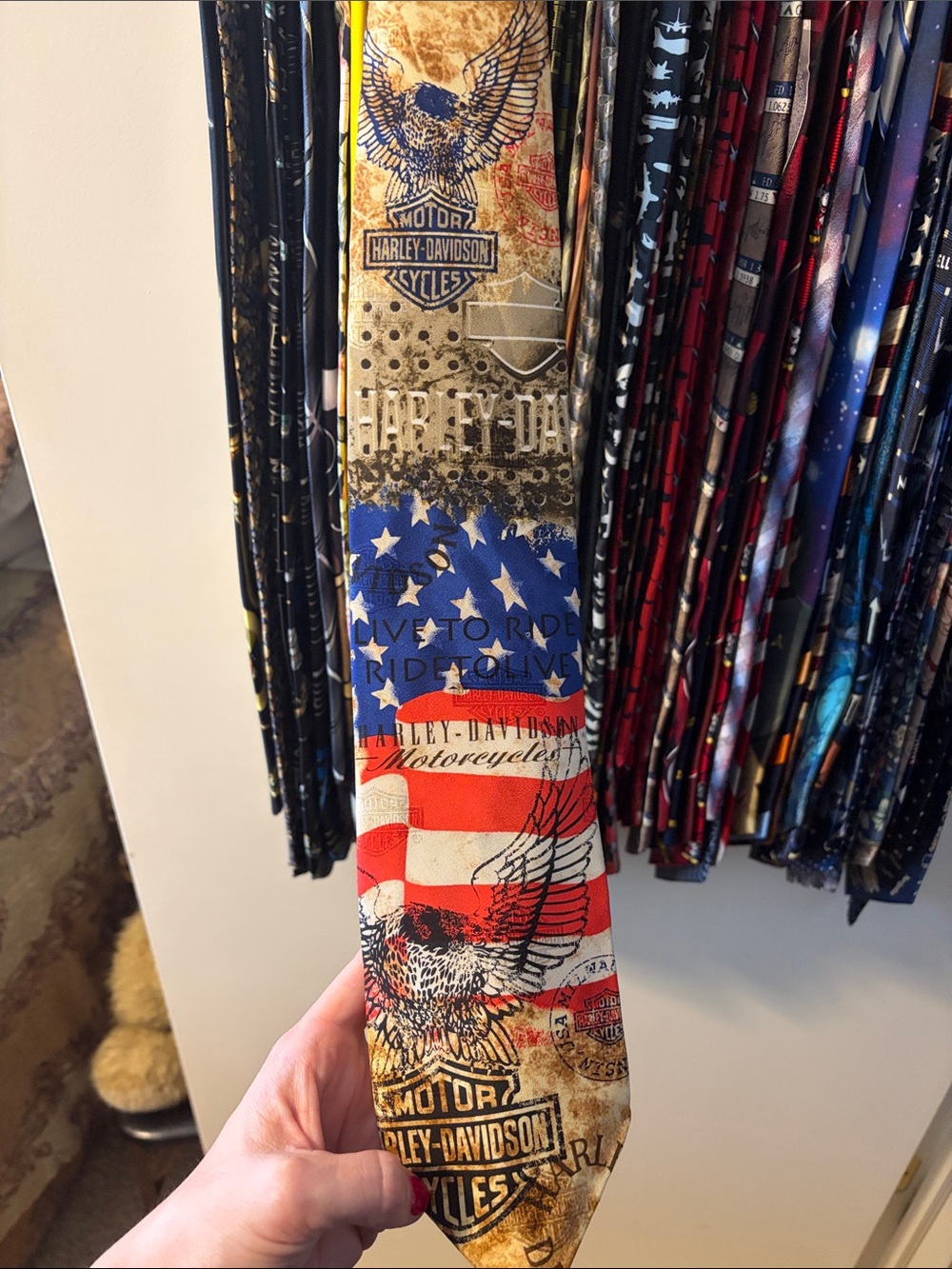 Harley-Davidson Red, White, Blue Eagle & Flag Necktie